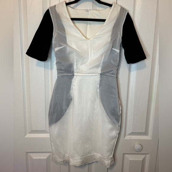 Trina Turk Womens Knit Color Block Short Sleeve Sheath Dress White Black Size 0 - Picture 7 of 11